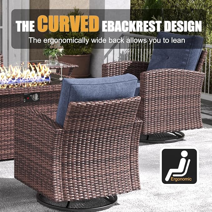 LayinSun 9 Pieces Patio Furniture Set with Swivel Chairs, Rattan Wicker Rocking Glide Chairs with Coffee Table Conversation Set