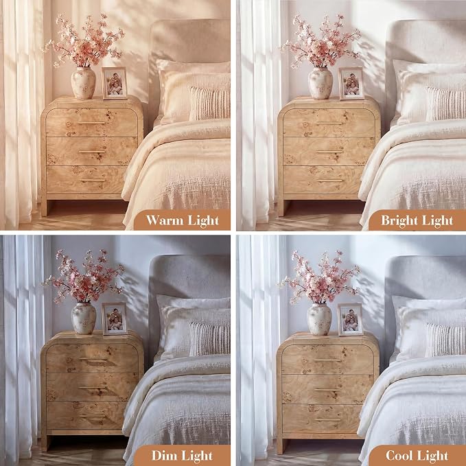 Night Stand [Unique Curved Profile] [FSC-Certified Wooden Board] 3-Drawer Nightstand 24" H Metal Handle Modern Bedside Table - Image 6