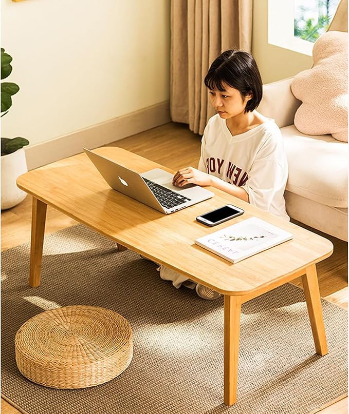 Coffee Table Foldable Mid Century Desk TV Stand with Open Storage Shelf Center Table for Living Room Furniture RV No Assembly (Natural-120cm)
