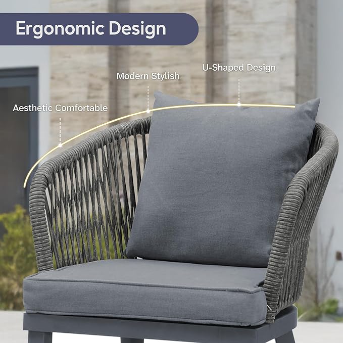 PURPLE LEAF 16 Pieces Patio Dining Set Wicker Outdoor Furniture Rectangular Table and Chairs Set for Garden Deck Aluminum Frame Backyard Kitchen Set, Cushions and Pillows Included Grey - Image 4