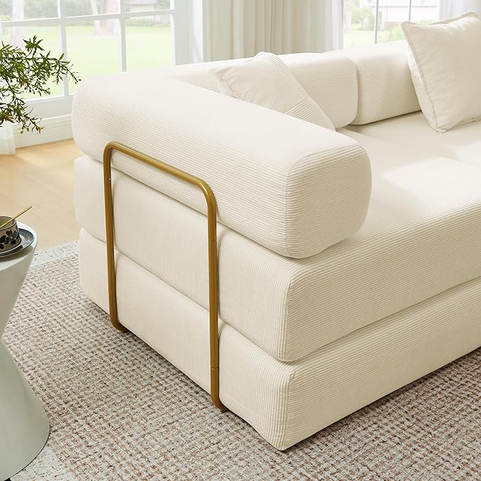Eafurn L Shaped Convertible Sleeper Sofa Bed King Size Sleeper Sofabed, 7-in-1 DIY Combination Corduroy Folding Mattress Couch with Fixed-Shape Frame, Boneless Floor Sofa Couch