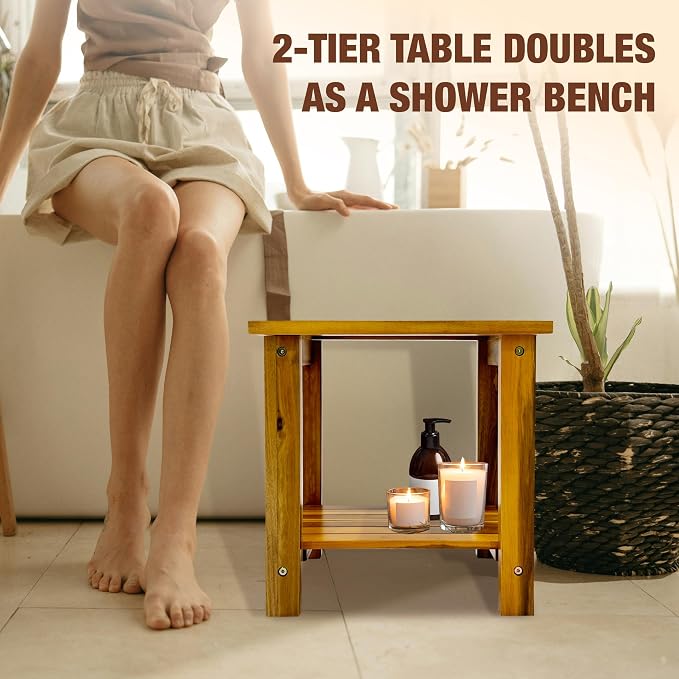Double Adirondack Table - Weatherproof Outdoor Side Table - Patio End Tables for Outside - Adirondack Side Table - Acacia Wood 2-Tier End Table for Indoor & Outdoor Use - Image 6