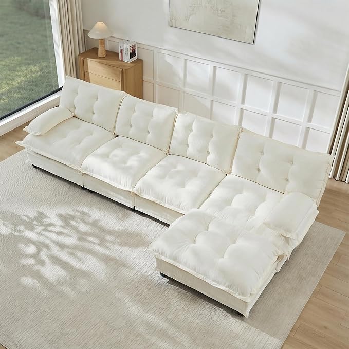 Oversized Modular Sectional Sofa with Reversible Ottoman, 138" Wide L-Shaped Chenille Cloud Couch for Living Room, Deep Seat Furniture Set with Detachable Pillow Armrest and Thickness Cushions | Free Combination, Tufted