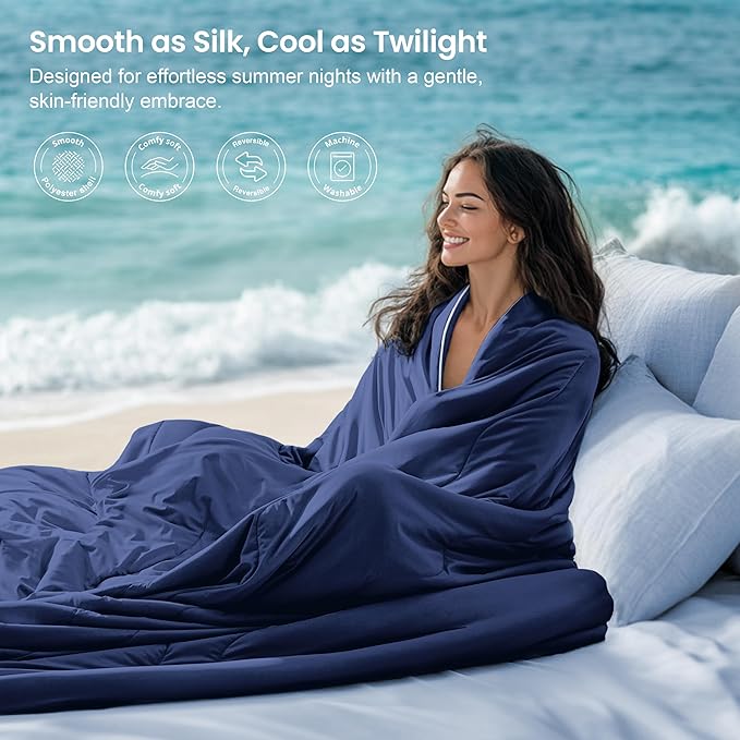 Love's cabin Cooling Comforter King Size, Double Sided Cooling Blankets for Hot Sleepers, Q-Max>0.4 Instant Cool-to-Touch, 2X Breathable & Moisture-Wicking, Oeko-TEX Certified, 108"x90" Dark Blue