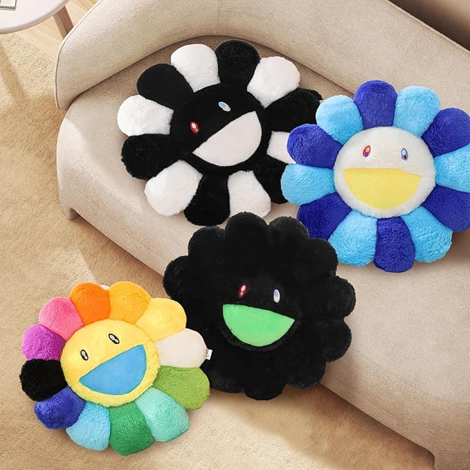 Flower Pillow,Flower Shaped Throw Pillow,Cute Smiley Face Floor Cushions,Colorful Sunflower Plush Pillows,Cute Plushie Room Decor,Mothers Day Pillows for Bedroom,Sofa,Dorm (Colourful,23.6In)