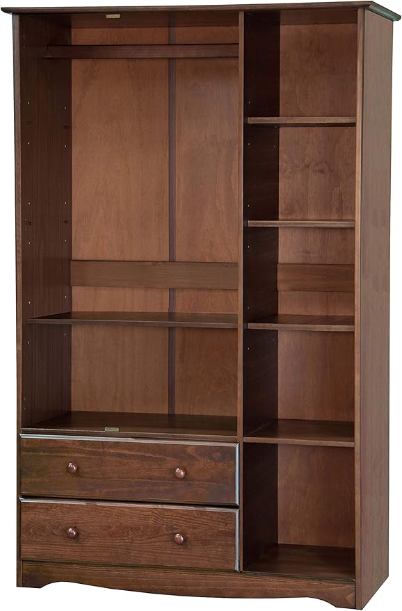 Palace Imports 100% Solid Wood Grand Wardrobe/Armoire/Closet w/Shelves & Drawers, Mocha, 45.75" w x 72" h x 23" d. Renewable Eco-Friendly Wood, Made in Brazil