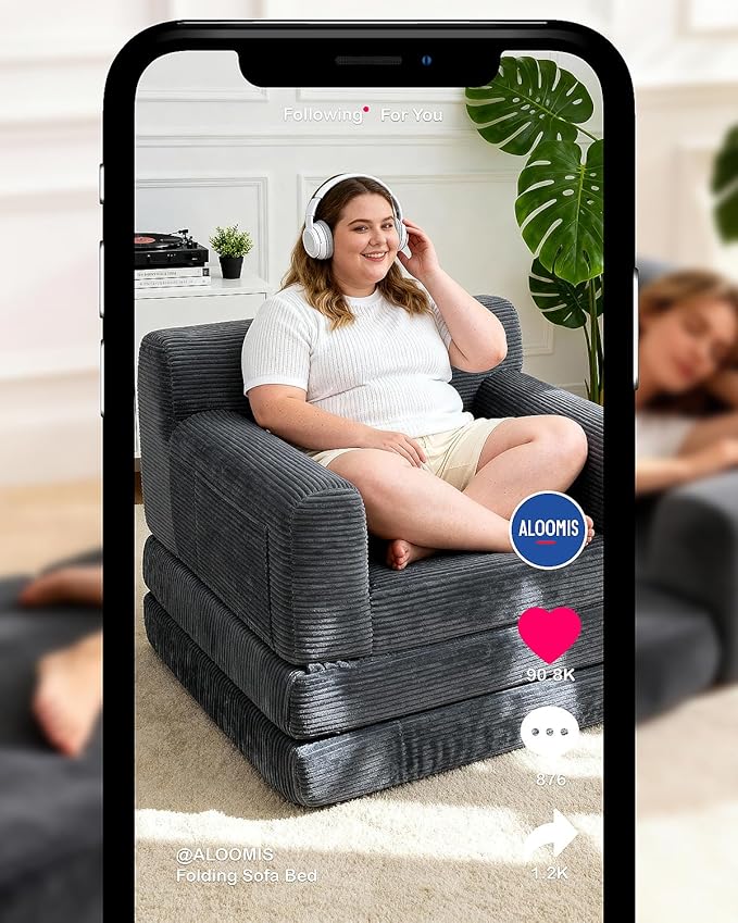 Boneless Couch Sofa Bed, Convertible Sleeper Chair with One-Piece High-Density Foam (No Lumps), Foldable Floor Mattress for Adults Guest Gaming, Non-Slip, Side Pockets, 84"x35", No Assembly