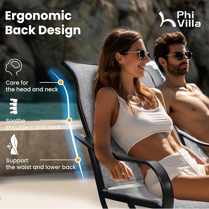 PHI VILLA Patio Swivel Dining Chairs Set of 6, Outdoor Chair with Textilene Mesh Fabric & Black Metal Frame for All Weather Outdoor Lawn Garden Poolside (Gray) - Image 7