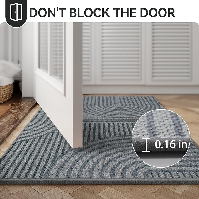 Front Door Mat 17''x30'', Absorbent Dirt Resist Washable Non Slip Low-Profile Indoor Doormat, Easy Clean Welcome Entryway Door Mats, Grey - Image 6