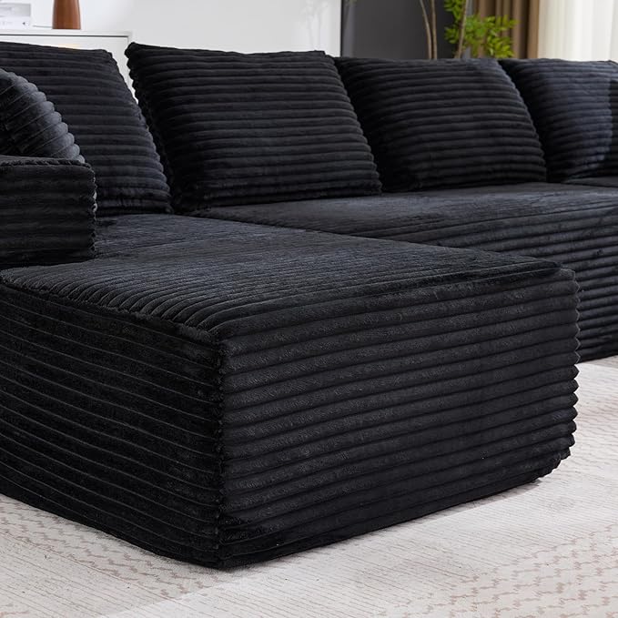 Boneless Couch U Shaped Sectional 130'' Modern Modular Cloud Couch with 2 Chaise Lounge, 4-Seat Corduroy Deep Seat Sofa with Pillows for Living Room