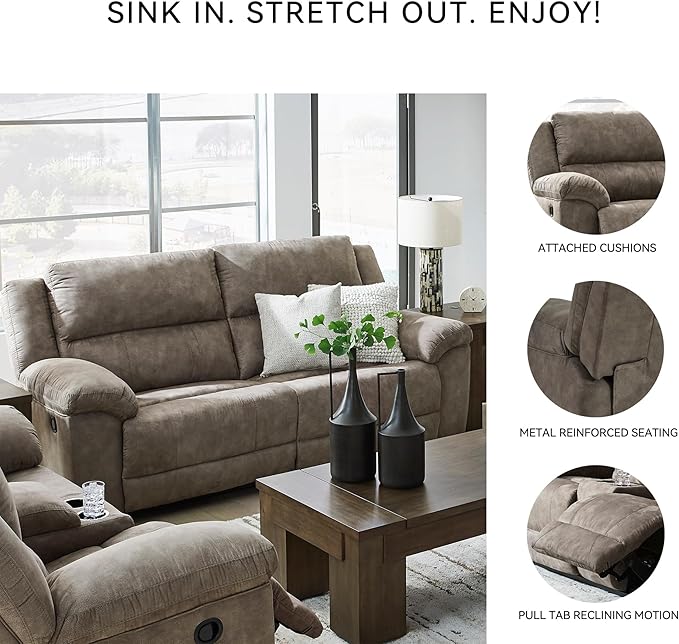 Signature Design by Ashley Laresview Contemporary Faux Leather Manual 2 Seat Reclining Sofa, Gray