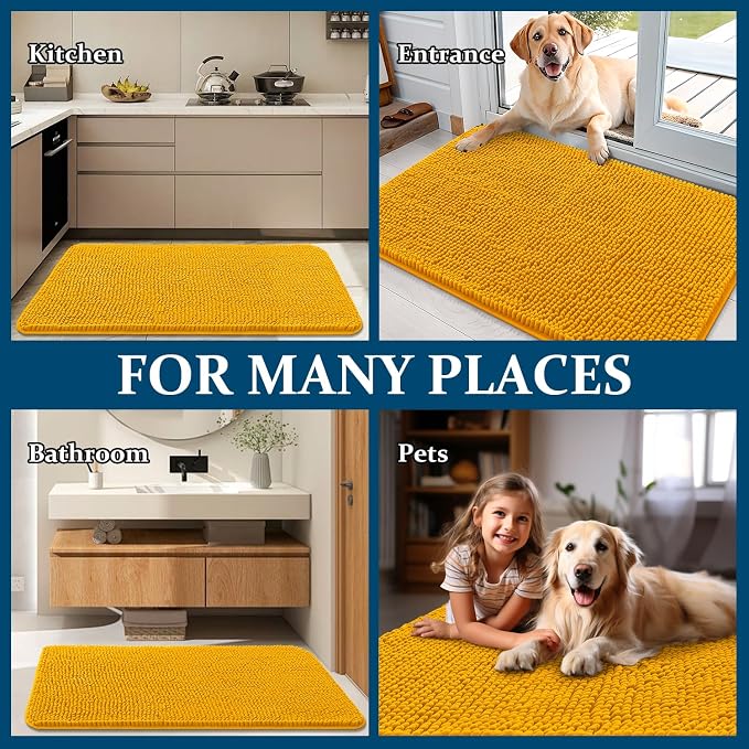 OLANLY Dog Door Mat for Muddy Paws 50x30, Absorbs Moisture and Dirt, Absorbent Non-Slip Washable Doormat, Quick Dry Chenille Mud Mat, Entry Indoor Entryway Carpet for Inside Floor, Golden Yellow - Image 8