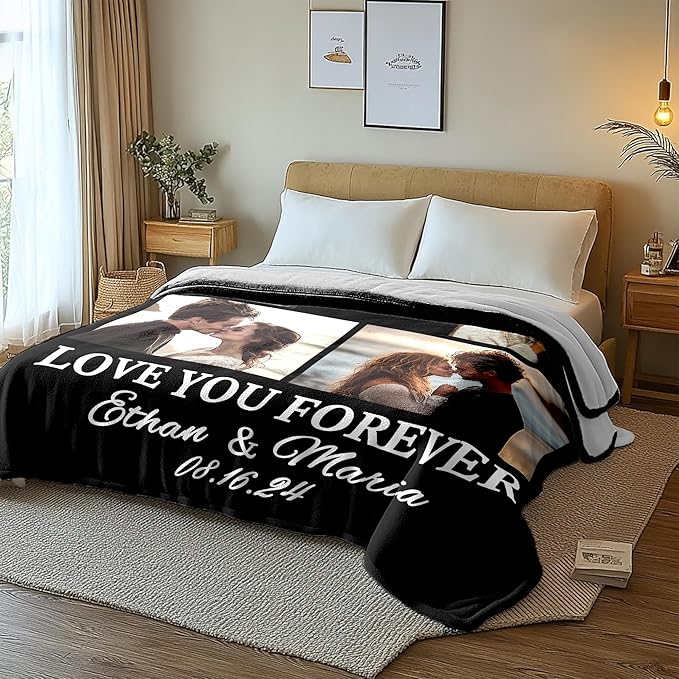 Personalized Valentine's Day Gifts for Boyfriend Girlfriend, Customized Blanket Gifts for Couple with Photos, Custom Photos Blanket I Love You Birthday Gifts for Men Wife Husband Him/Her