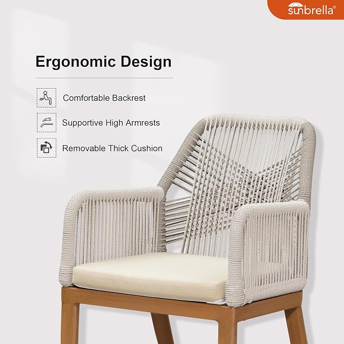 PURPLE LEAF 5 Pieces Patio Round Dining Set Aluminum Oversize Round Table and Rattan Arm Chairs with Cushions for Kitchen Porch Garden Modern Outdoor Furniture Sets - Image 3