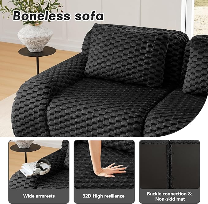 146" U-Shaped Compressed Sectional Cloud Sofa, Flannel Upholstered Modular Deep Seat Sofa with 6 Pieces, Symmetrical Boneless Foam Modular Cloud Couches for Living Room
