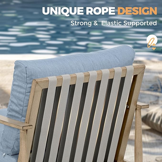 HAPPATIO Patio Outdoor Furniture Set - 7 Pieces Aluminum Outdoor Conversation Set Includes 1 Three-Seater Sofa, 1 Coffee Table, 1 Loveseat, 2 Armchairs and 2 Ottomans for Porch, Yard, Lawn (Brown)
