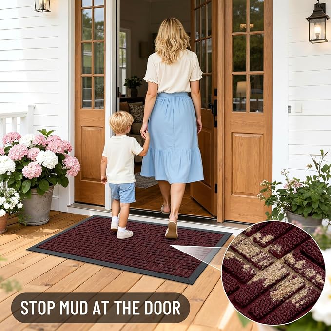 OLANLY Front Door Mat Outside Entrance 47x23, Absorbent, Heavy Duty Sturdy Natural Rubber Doormat Indoor Outdoor, Non-Slip, Stain and Fade Resistant, Low Profile Floor Mat for Entryway, Burgundy - Image 7