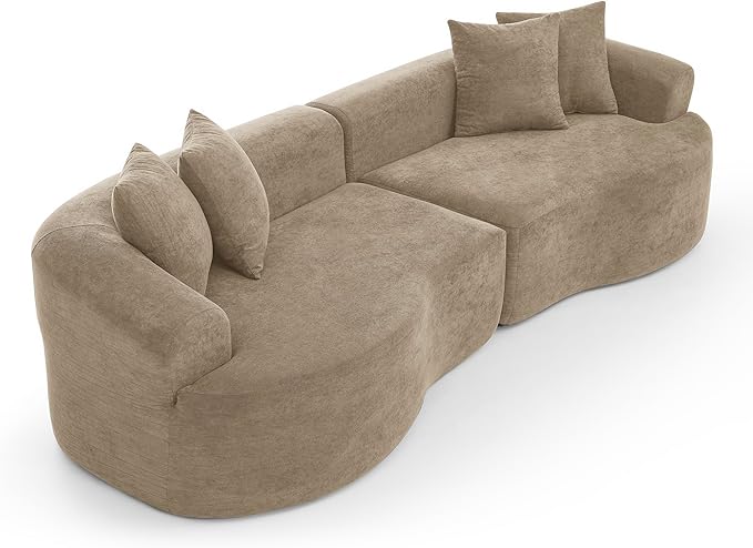 Curved Boneless Sofa Couches 4-Seat Tight Backrest Couch for Living Room Bedroom, Boneless Cloud Sofa with 4 Pillows, Floor Sofa in A Box No Assembly Required