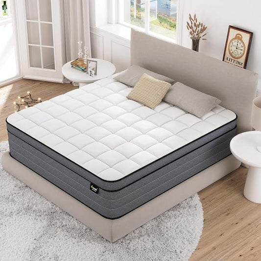 California King Mattress, 12 Inch Cal King Hybrid Mattress with Motion Isolation Pocketed Springs & Pressure Relief Gel Memory Foam, Firm Cali King Mattress in a Box, CertiPUR-US
