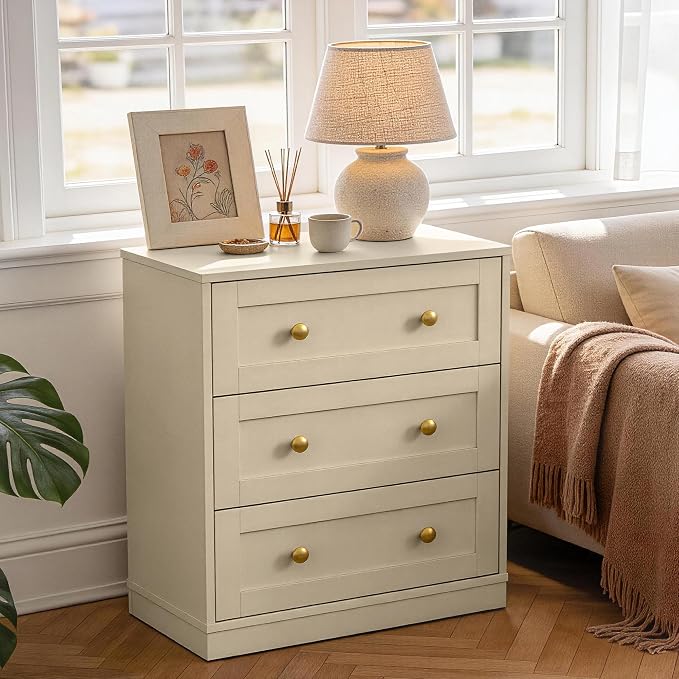 RoyalCraft Small 3 Drawer Dresser Set of 2, Beige Dresser for Bedroom, Wood Nightstand with Drawers, Modern Chest of Drawers for Closet, Living Room, Entryway - Image 3