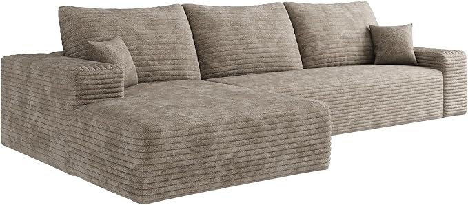 Eafurn Oversized L-Shaped Modular Sectional Sofa with Chaise, Fluffy Corduroy Upholstered Boneless Couch with Deep Seat, Minimalist Flexible Combination for Living Room | Breathable material, Full Foam, Anti-slip