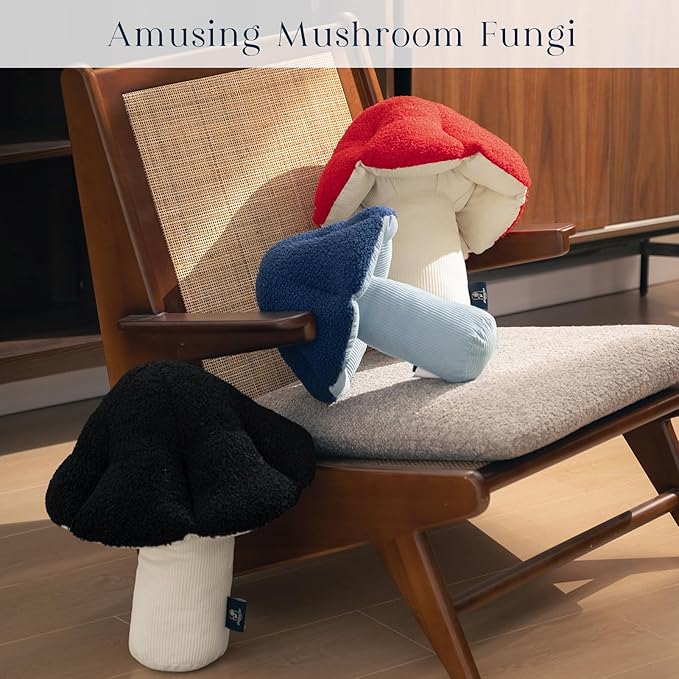 Phantoscope Mushroom Shaped Throw Pillow, Teddy Fleece Soft Mushroom Decorative Pillows Cute 3D Shaped Cushion for Couch Sofa Bed Chair, Red,13 x 12 inches
