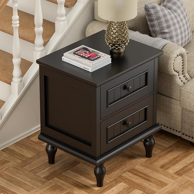 Scurrty Nightstand Set of 2, Antique Style End Table with 2 Drawers, Taller Nightstand for Bedroom, Side Table for Bedroom (Black) - Image 5