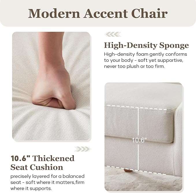 Accent Chair for Living Room,No Assembly Upholstered Mid Century Modern Comfy Tufted Armchairs with Wooden Legs,Sofa Chairs for Bedroom, Reading Waiting Room Apartment Beige