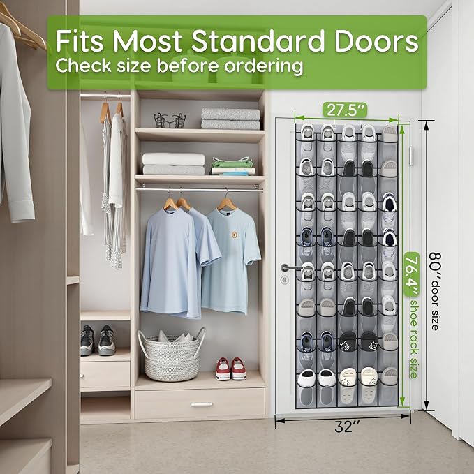 Unjumbly Over the Door Shoe Organizer with 40 Large Breathable Mesh Pockets, Space Saving Shoe Holder, Hanging Shoe Rack for Entryway Bedroom Closet Storage (Grey, 80 Pockets) - Image 4