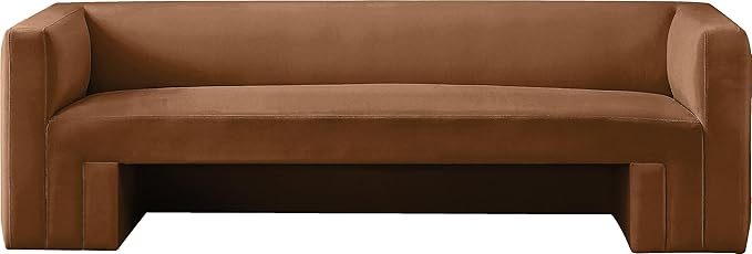 Meridian Furniture 665Saddle-S Henson Collection Modern | Contemporary Velvet Upholstered Sofa with Soft Saddle Brown Velvet, Solid Wood Frame, 89.5" W x 34.5" D x 28" H, Saddle