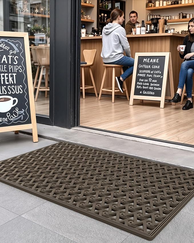 DEXI Front Door Mat Outside Entrance Rubber 32x48, Welcome Floor Doormat Heavy Duty Non Slip, Dirt Trapper Waterproof Exterior Entry Mats All Weather for Patio Entryway Drainage, Brown - Image 6
