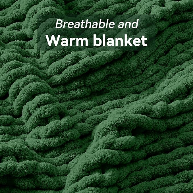 Negwoo Chunky Knit Throw Blanket, 60''*80'' Knitted Throw Chenille Yarn for Bed Couch, Handmade Grass Green Crochet Big Thick Blanket, Machine Washable Cute Comfy Blanket for Home Decor