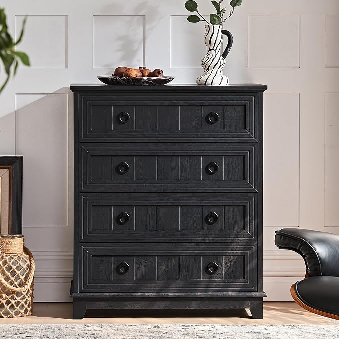 Joaxswe Farmhouse 4 Drawer Dresser for Bedroom, 35" Tall Small Dressers & Chest of Drawers, Rustic Wood Dresser with Metal Handle, Storage Organizer Closet for Living Room, Hallway, Entryway - Image 6