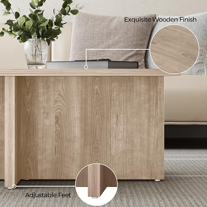 Luoxiao Rectangle Coffee Table for Living Room 47 inch Modern Center Accent Table Minimalist Small Rectangular Cocktail Table Wood