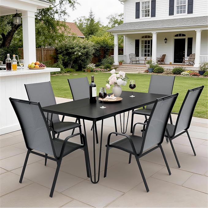 JEAREY Patio Dining Chairs Set of 6, Outdoor Stackable Dining Furniture Set, All Weather Dining Set for Lawn, Garden, Backyard, Poolside, Grey - Image 4