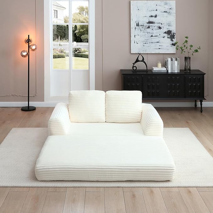 Foldable Boneless Love Seat Couches in a Box, Modern Floor Foam Sleeper Sofa Bed 2-in-1 Convertible Cloud Sofa for Home Apartments Bedroom