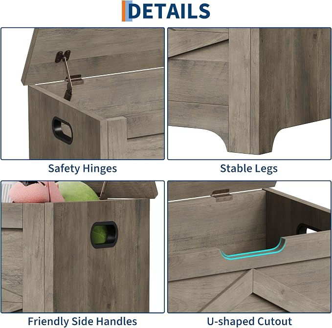 GAOMON Storage Chest, Wooden Storage Bench, Modern Style Lift-Top Shoes Bench with Safety Hinge for Entryway, Bedroom, Living Room, Supports 300 Lb and Easy Assembly - Image 4