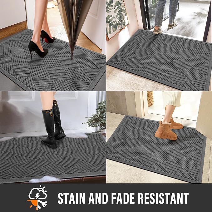 HIYARD Sturdy Front Door Mat, Absorbent Muddy Dirt Resist Welcome Door Mats Outdoor Indoor, Stain and Fade Resistant, Non-Slip Rubber Backing Low Profile Doormat for Entryway, 60×36, Charcoal - Image 5