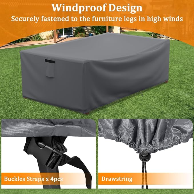 STARTWO Patio Coffee Table Cover Waterproof Patio Furniture Covers, Heavy Duty Durable Rectangular Outdoor Table Cover Fits up to 48L x 28Wx 13H inches, Grey - Image 4