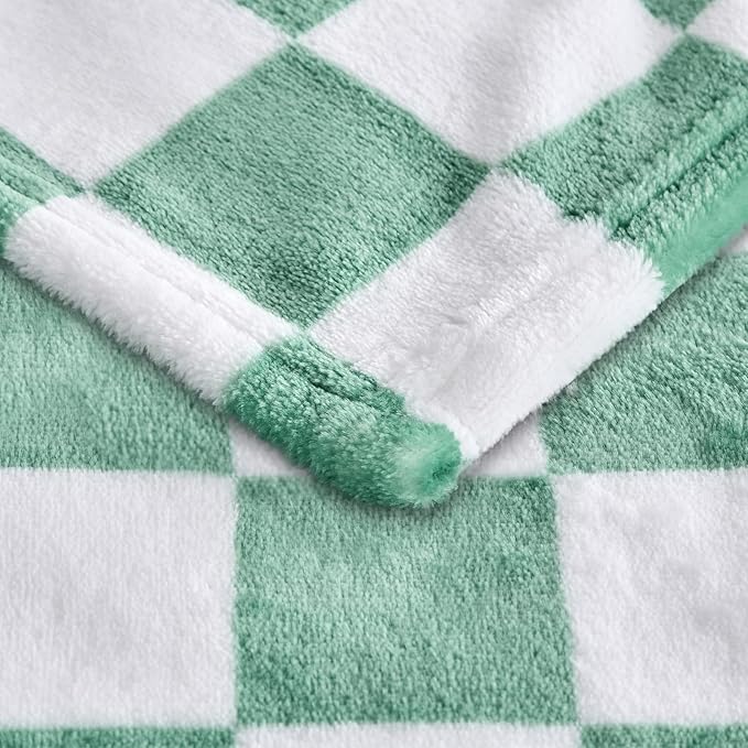 Edenleaf Green Checkered Blanket, Ultra Soft Cozy Flannel - Checkered Grid Print Throws for Bed Sofa Couch, Luxury Throw Blanket for All Seasons, 50x60 Inch, Jade Green