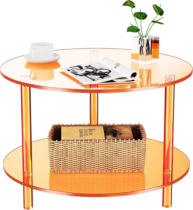 Acrylic Coffee Table, Small Round Modern Coffee Table for Living Room,23.6" D x 23.6" W x 16.5" H