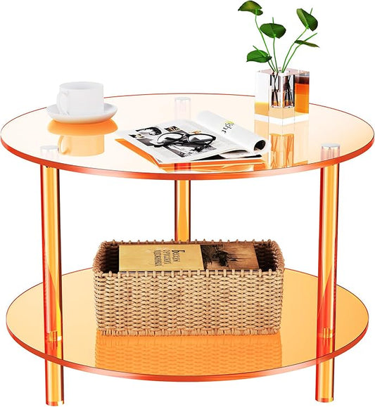 Acrylic Coffee Table, Small Round Modern Coffee Table for Living Room,23.6" D x 23.6" W x 16.5" H