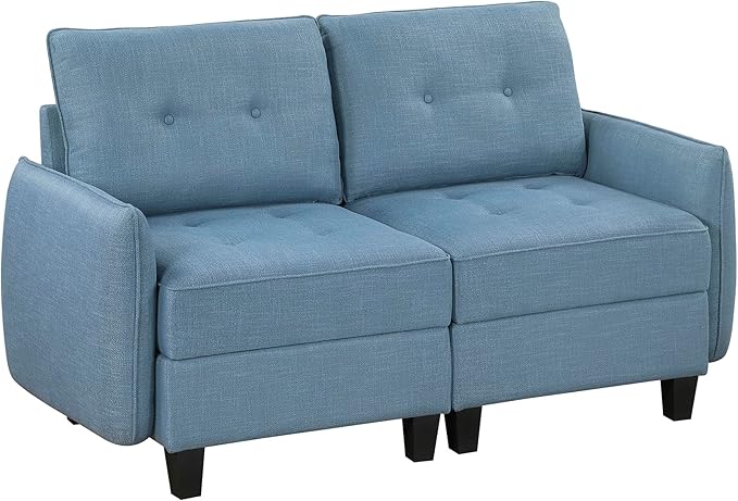 Lexicon Modern Loveseat with Hidden Storage, Textured Fabric Modular Love Seat with Button-Tufted Design, Reversible Back Cushion for Living Room/Bedroom/Office, Blue