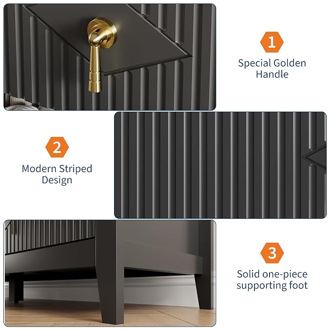 GarveeHome Fluted Dresser for Bedroom, 54 Inch Wide 7-Drawer Wood Dresser, Modern Chest of Drawers, Storage Organizer Cabinet for Living Room, Hallway, Entryway, Black - Image 5