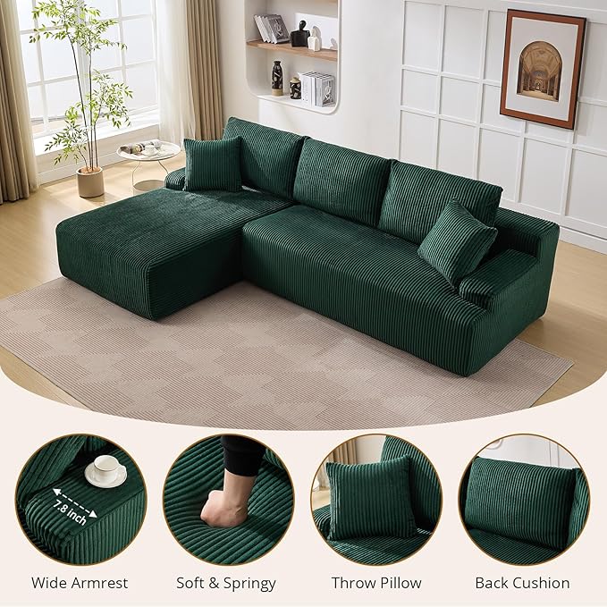 Cloud Couch Boneless l-Shape 96" Modern Sectional Comfy No Assembly Required Sleeper Modular Sofa with Corduroy Fabric Deep Seat Loveseat + Chaise Lounge Chair for Living Room