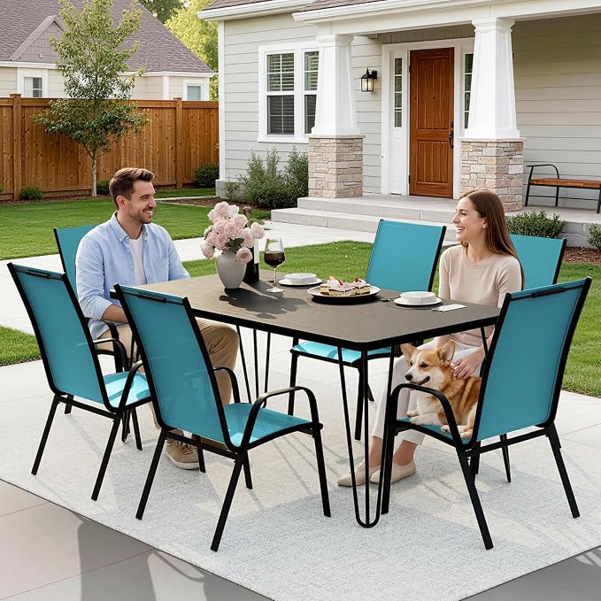 JEAREY Patio Dining Chairs Set of 6, Outdoor Stackable Dining Furniture Set, All Weather Dining Set for Lawn, Garden, Backyard, Poolside, Peacock Blue - Image 6