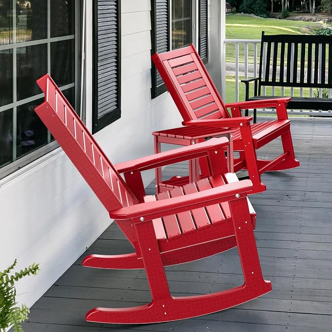 GREENVINES Outdoor Rocking Chairs | Set of 2 | Porch Rocker | HDPE Plastic | Red | Oversized Rockers | High Back | Big & Tall | Ladder Back | for Patio Outside Backyard Balcony - Image 9