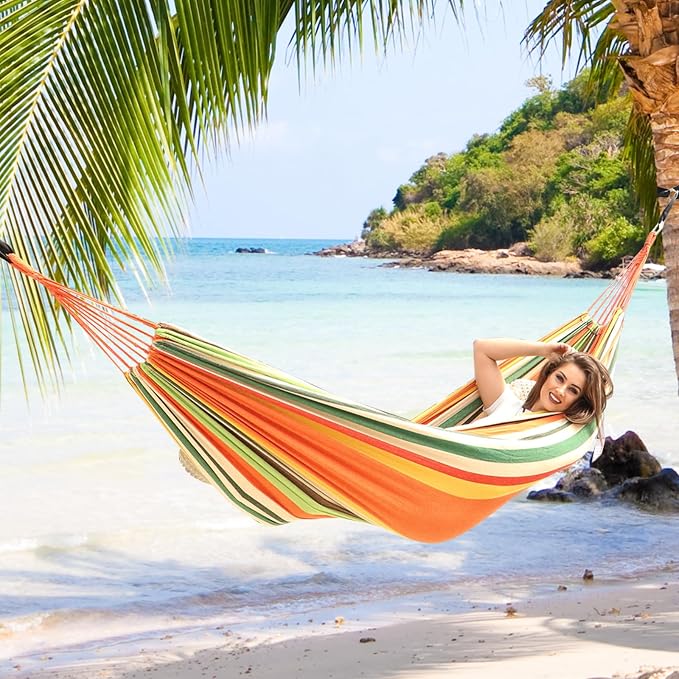 ANYOO Cotton Hammock Portable Camping Hammocks for Hanging Sturdy Garden Comfortable Fabric Hammock with Tree Straps Up to 660lbs with Travel Bag for Camping Outdoor/Indoor Patio Backyard - Image 7