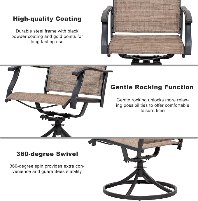 NUU GARDEN Patio Dining Chairs Set of 4, Swivel Patio Sling Chairs Set of 2 All-Weather Textilene Outdoor Chairs with Iron Frame for Outdoor Lawn Garden Backyard, Brown - Image 8