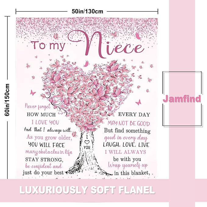 Niece Gifts from Auntie, Niece Gifts Blanket 60"x 50", Gift for Nieces from Aunt, to My Nieces Birthday Graduation Gift from Uncle